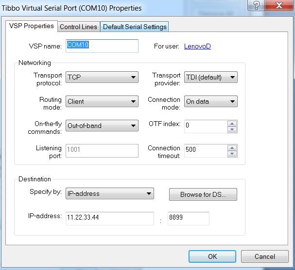 To create virtual com port, you have to do the following settings.