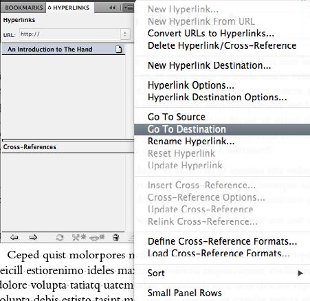 .. to find and open a different InDesign document to assign your link destination to.