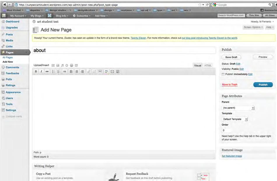 Wordpress.com page creation 3.