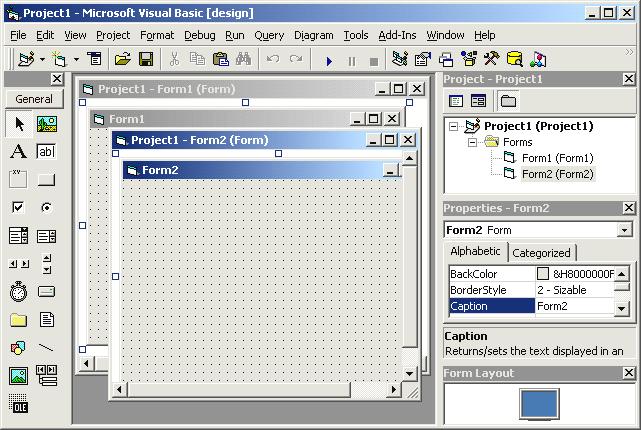 6 Giáo trình Visual Basic 6.0 Hình 1.8: Chương trình có 2 form Cửa sổ Form: Quản lý các cửa sổ được sử dụng trong chương trình. Mỗi cửa sổ trong chương trình gọi là form.