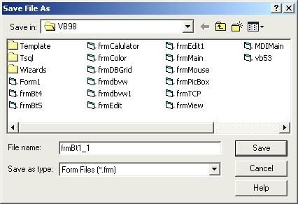 Giáo trình Visual Basic 6.0 13 3. Ghi Project lên dĩa Cần nhắc lại là Project trong VB gồm nhiều thành phần như form, Module... mỗi form hoặc Module sẽ được ghi thành một tập tin.