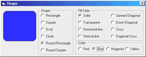 44 Giáo trình Visual Basic 6.0 Hình 5.2: Giao diện chưong trình ví dụ Bước 2 Viết lệnh - Double-Click OptionButton trong nhóm Shape, viết lệnh : Private Sub opshape_click(index As Integer) Shape1.