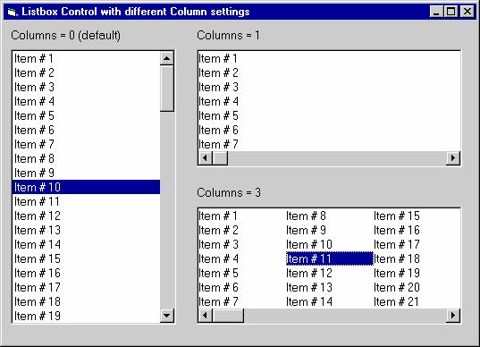 58 Giáo trình Visual Basic 6.0 1. Các thuộc tính Columns Số cột được dùng để thể hiện nội dung của listbox, mặc định =0 (Hình 6.2). Hình 6.