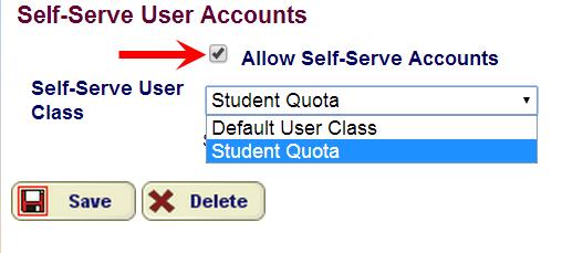 Option #3 Self-Generated Accounts When it s not possible to create Quota users using LDAP or a CSV file or if you have a mixed user environment consisting of students and day guests, you can allow