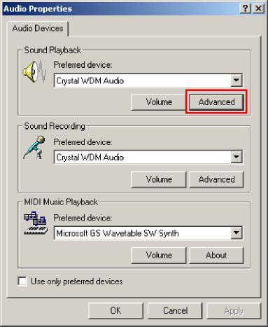 sound card Audio Properties window. 8.