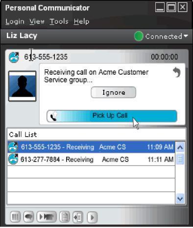 43 To retrieve a call from a group notification: 1. Select the Pick Up Call button. 2.