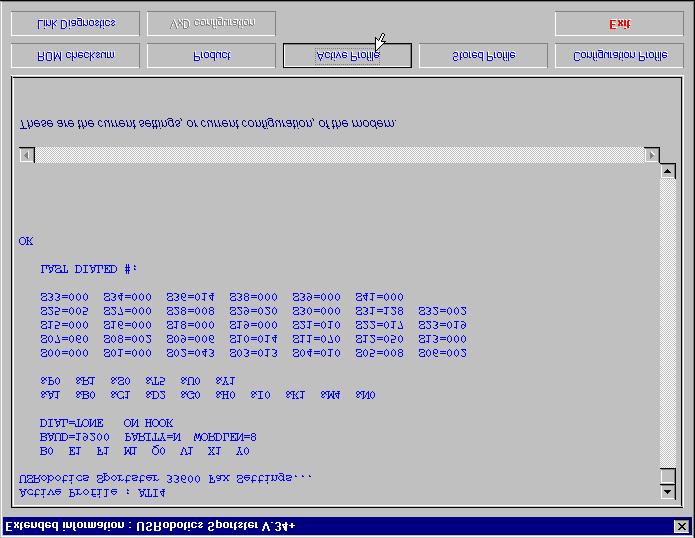 USING MODEM STATION To see information about the profile in use, click Active Profile to bring up the next screen. This screen contains information about your modem s current configuration.