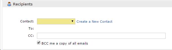Auto Email to Contacts Either an existing Contact may be chosen by selecting the down arrow and choosing from a list or a new Contact may be created.