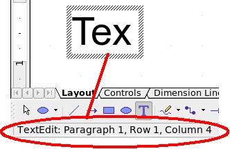 Figure 16: Text input in a dynamic text frame Observe the information field in the status bar: it shows that you are editing text and also provides details about the current cursor location