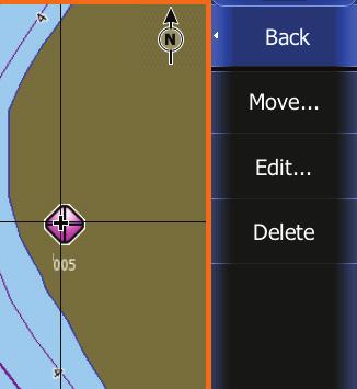 Moving a waypoint by tapping the screen 1. Tap the waypoint -- The waypoint name will appear on the page menu 2. Tap the waypoint name 3.