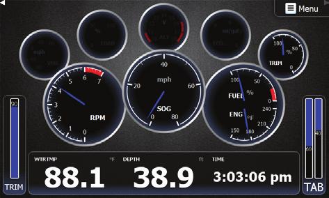8 The Instruments panels The Info page instrument panel consists of multiple gauges that can be customized to display