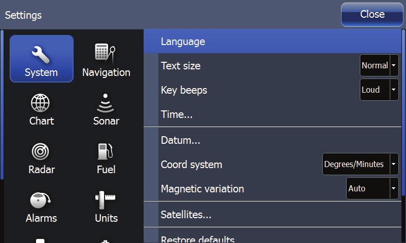 Text size Used for setting the text size on menus and dialogs. Default setting: Normal Key beeps Controls the loudness of the beep sound when a key is pressed. Default settings: Loud.