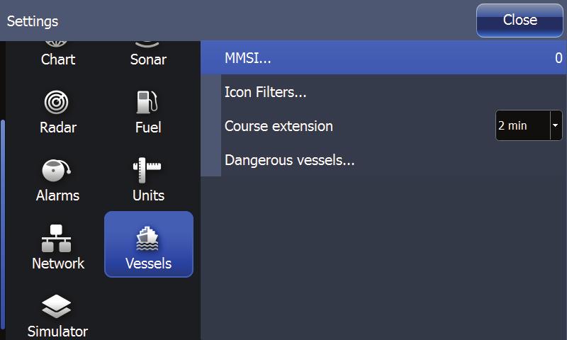 Alarm ID Dangerous vessel AIS vessel lost Vessel message Description Controls whether an alarm shall be activated when a vessel comes within the predefined CPA or TCPA.