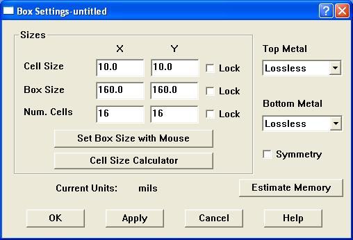 Chapter 4 Determining Cell Size 3 Select Circuit Box from the project editor main menu. The Box Settings dialog box appears on your display.