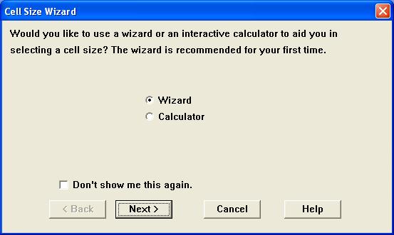 Sonnet Tutorial 4 Click on the Cell Size Calculator button in the Box Settings dialog box. A dialog box appears on your display asking if you wish to go straight to the calculator or use the Wizard.