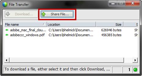 SHARING To share content, click the Quick Start Share File > More Options button or click the Share dropdown in the top menu bar.