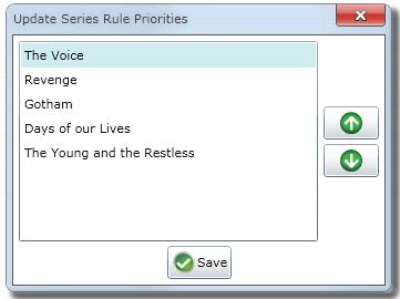 To set the priority level of an existing Series Rule, select the program series and select the Priority button.