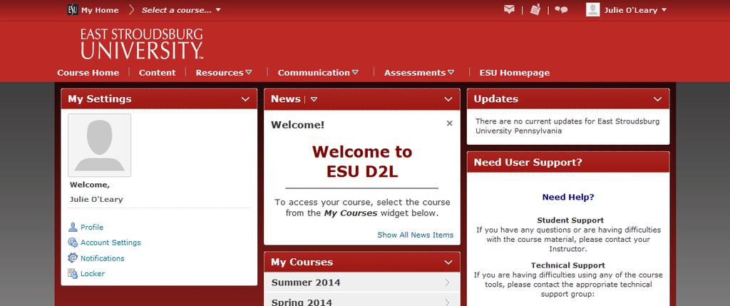 2. The second way to access your D2L account settings is to click on the dropdown menu in the top right hand corner of
