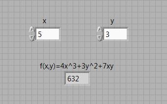 EXERCISE 3 Implement the function, Front panel controls are shown in figure 13 3 2 f ( x, y) 4x 3y 7xy (2) Figure 13: Controls Corresponding to Equation (2) Note: x 2 block is in Mathematics Numeric