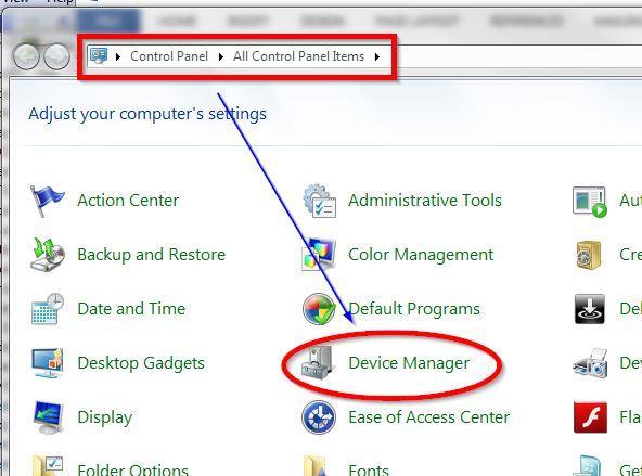 In Windows, go to Control Panel > Device