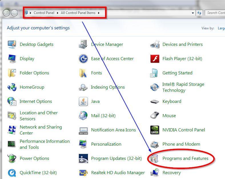 10. In Windows Control Panel > Programs