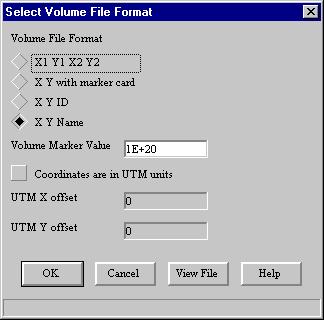 Figure 4.13 Select Volume File Format window 3 Once the data has been entered in the Select Volume File Format panel, click on OK. 4 Settings Map Limits.