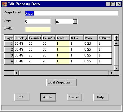 Figure 4.14 Edit Property Data window 11 Select OK in the Edit Property Data window. The Props box should now appear in the Reservoir Data Tree.