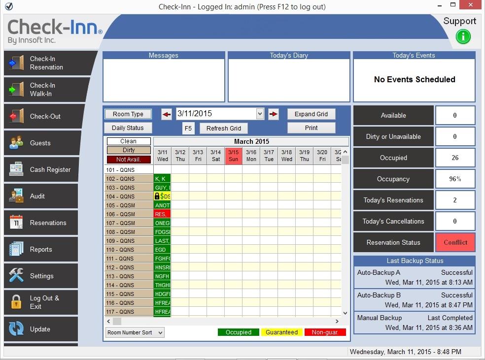 Daily status Generate reports Make reservation (right-click or double-click) Update software/ countdown to contract