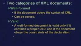 45 Validity of XML Document Now XML documents can be categorized as well formed. If it obeys all the syntax of html of XML and if it obeys the syntax it can be parsed.