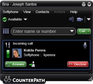 CounterPath Corporation 3.4 Handling Incoming Calls Bria must be running to answer incoming calls.