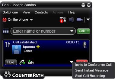 CounterPath Corporation 3.5 Handling an Established Call While the call is in progress you can: Control the audio: use the speakerphone, mute the call, control volume. Record the call.