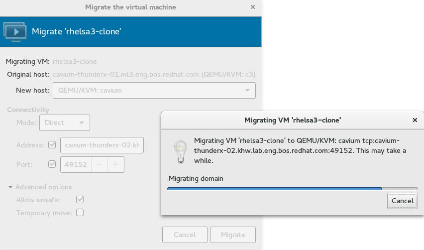 Migration with libvirt Tested with virsh and virt-manager Used libvirt