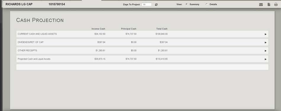 You can expand each transaction type category displayed in the summary for the selected account to see the underlying