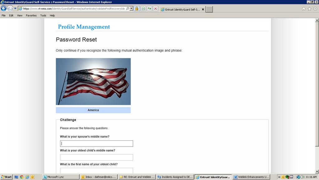 Step 2: Once you have validated your authentication image and phrase, please answer