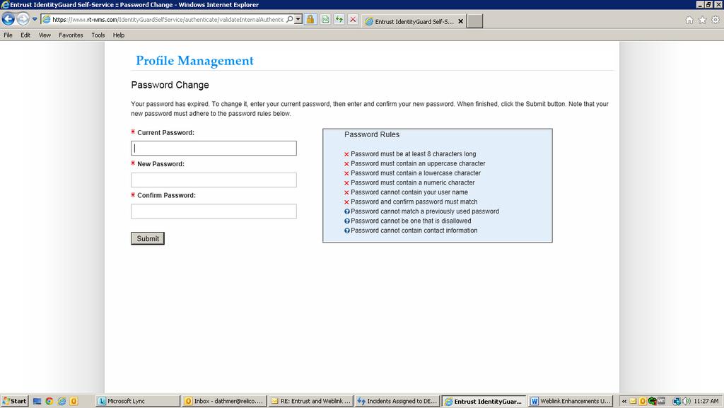 Step 7: In the Current Password field enter your temporary password sent to you via email.