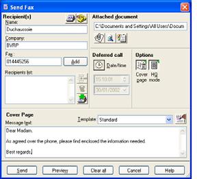 Note: by default, the fax wizard displays and guides you through the preparation of your fax. If you have deactivated the Show fax wizard option, then the Send Fax window opens. 3.