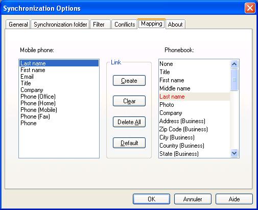 Before synchronization, you must set the synchronization option tabs according to the method you are using.