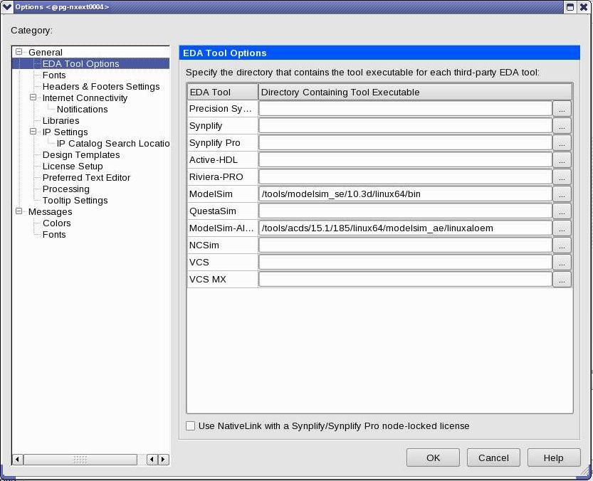 UG-01089 2017.05.08 Setting Up NativeLink and Simulation Settings 79 Figure 41: EDA Tools Options Dialog Box 4. In the Quartus Prime software, on the Assignments menu, click Settings. 5.