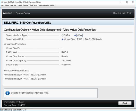 Figure 5. Virtual Disk Properties Screen Deleting a virtual disk 1 Enter the Dell PERC S140 Configuration Utility. See Entering the DELL PERC S140 Configuration Utility.