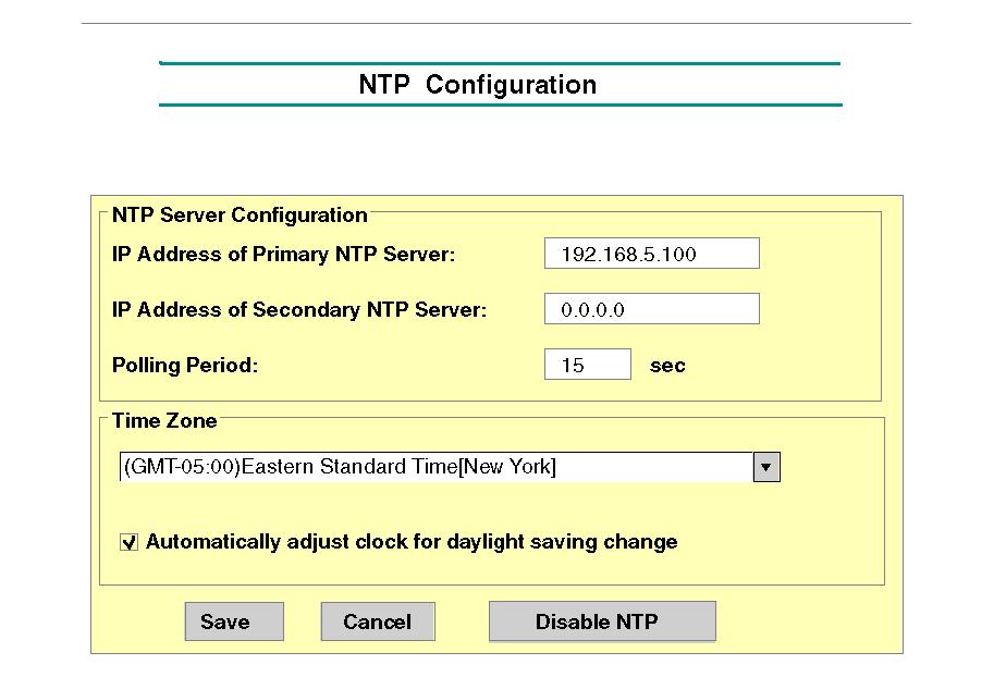 Configuration Parameters Configuration of the Time Synchronization Service (NTP) Configuring the Time Service with the NTP Configuration Page You must use the module s embedded Web page to configure