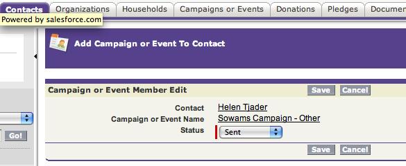 for Donations with several Contacts) to return you to the Contact record. 3. Scroll down to the bar for Campaign and Event History just below the Donations bar. 4.
