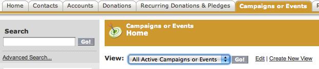 Setting up a Campaign or Event For Admin 1. The Campaigns or Event Tab is color-coded a dark gold, a deeper shade than used for Donations. 2.