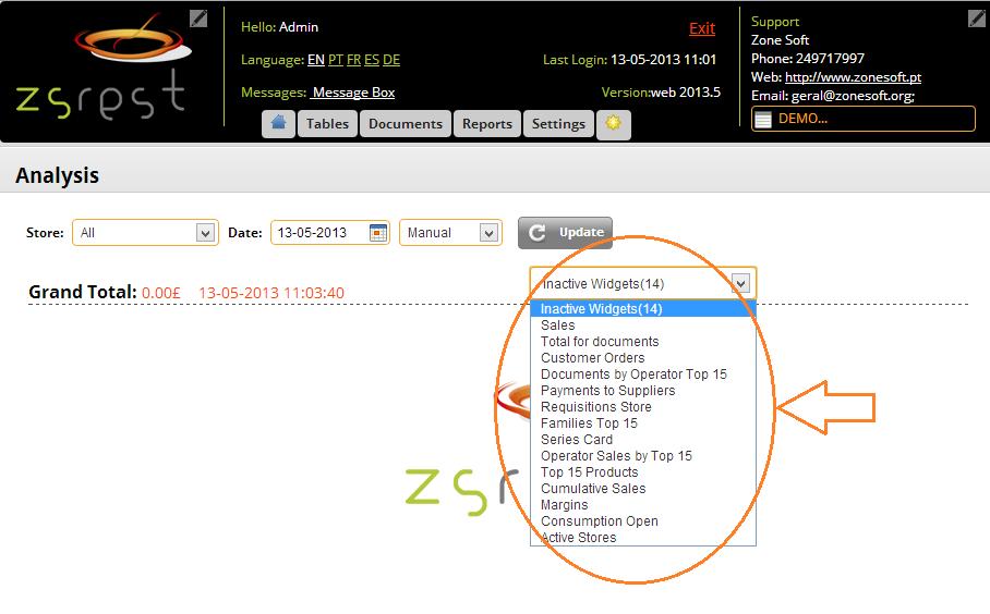 7 Widgets The interactivity between the user and ZSRestWeb facilitates the entire process which analysis the clients activity.