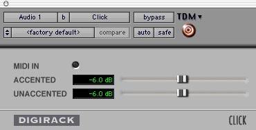 Click (Pro Tools 6.x) The Click plug-in creates an audio click during session playback that you can use as a tempo reference when performing and recording.