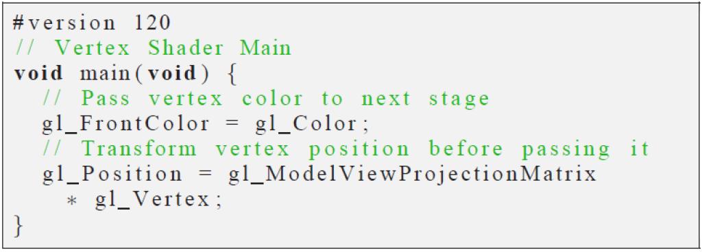 Vertex Shader (2) Pass-through example Pass through per-vertex color