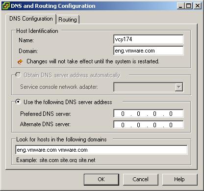 ESX Server 3 Configuration Guide 2 Click the Configuration tab, and click DNS and Routing. 3 On the right of the window, click Properties.