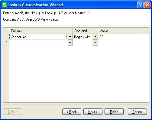 Using the Lookup's Advanced Features 7 In the final Lookup Customization Wizard page, make any final changes to the lookup view.