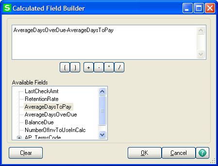Using the Lookup's Advanced Features 6 In the Calculated Field Builder window, double-click a field in the Available Fields list. This moves the field to the expression area.