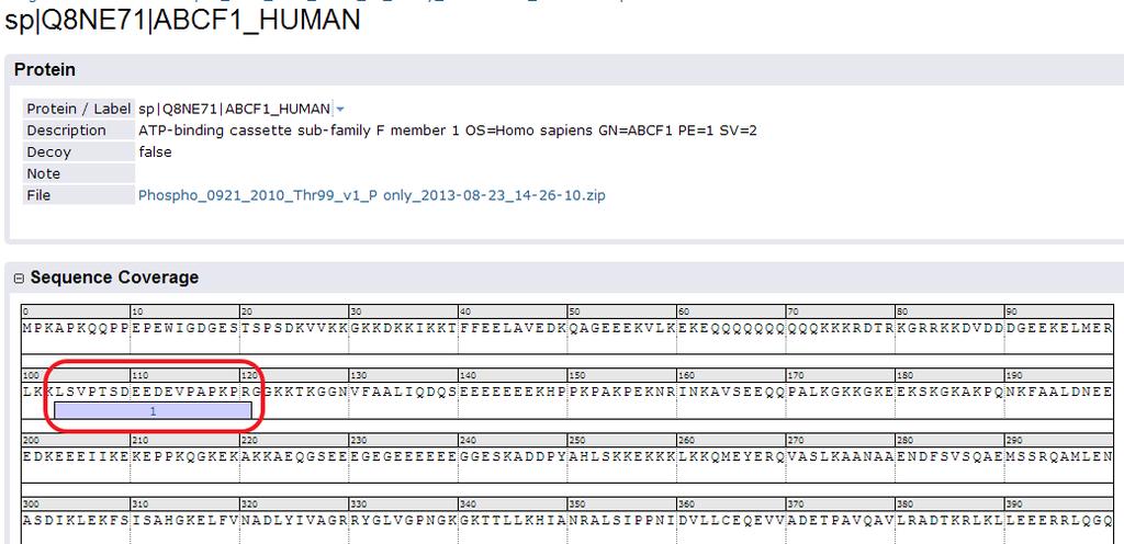 You will be taken to the protein details page where you can see the location of this peptide in the protein sequence.