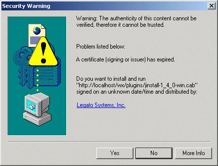 Figure 112. Java Runtime Security Warning 2. To accept all security certificates from EMC in the future, click Yes. The Cross App Query pop-up window appears.